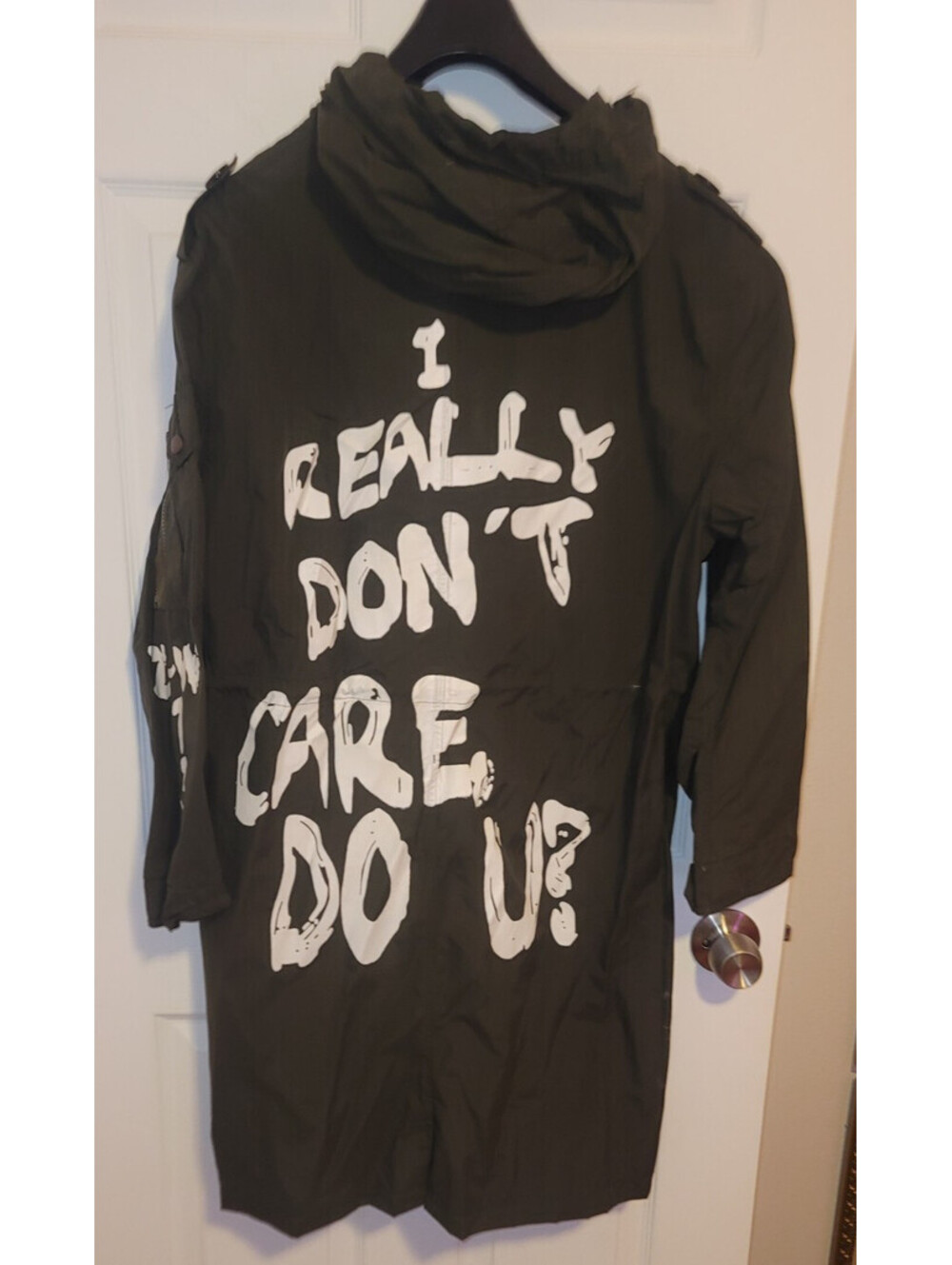 ARMY GREEN ANORAK UTILITY RAIN JACKET WITH HOOD - I REALLY DONT CARE DO U? XL